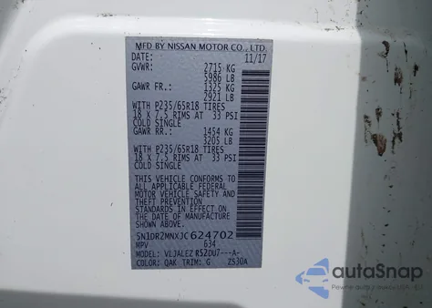 2018 Nissan Pathfinder Sv from USA, damaged, VIN 5N1DR2MNXJC624702